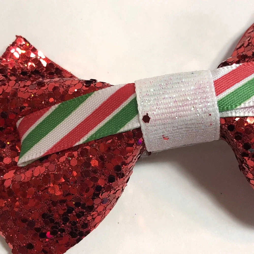 Winter Hair Clip Barrette Lot Ribbon Bow Knot New Coquette Glitter Red Blue